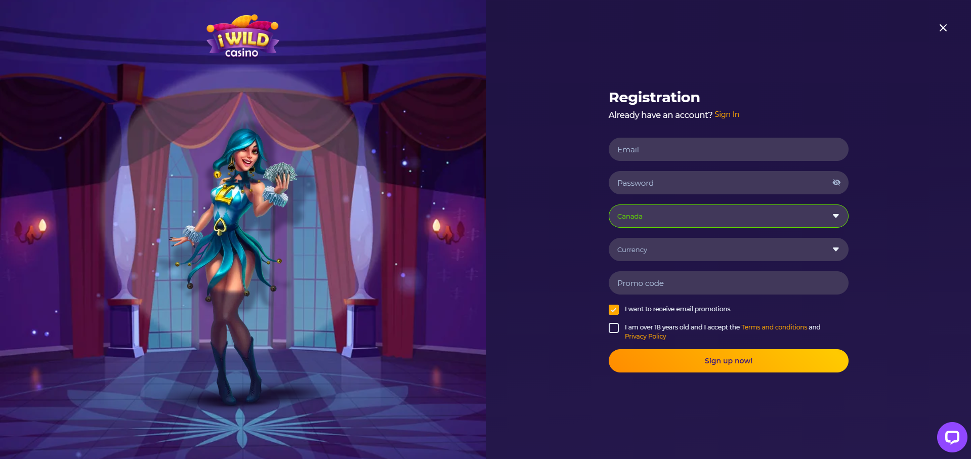iWild Casino sign up